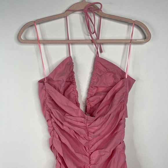 2/$30 ZARA Cut-out Draped Dress Pink Gathered Cutout Plunging Halter #7049 - Picture 11 of 16